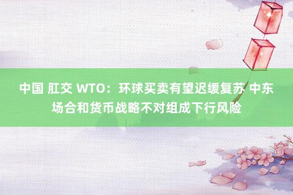 中国 肛交 WTO：环球买卖有望迟缓复苏 中东场合和货币战略不对组成下行风险