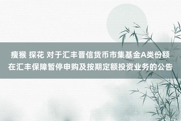 瘦猴 探花 对于汇丰晋信货币市集基金A类份额在汇丰保障暂停申购及按期定额投资业务的公告