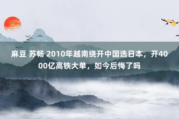 麻豆 苏畅 2010年越南绕开中国选日本，开4000亿高铁大单，如今后悔了吗